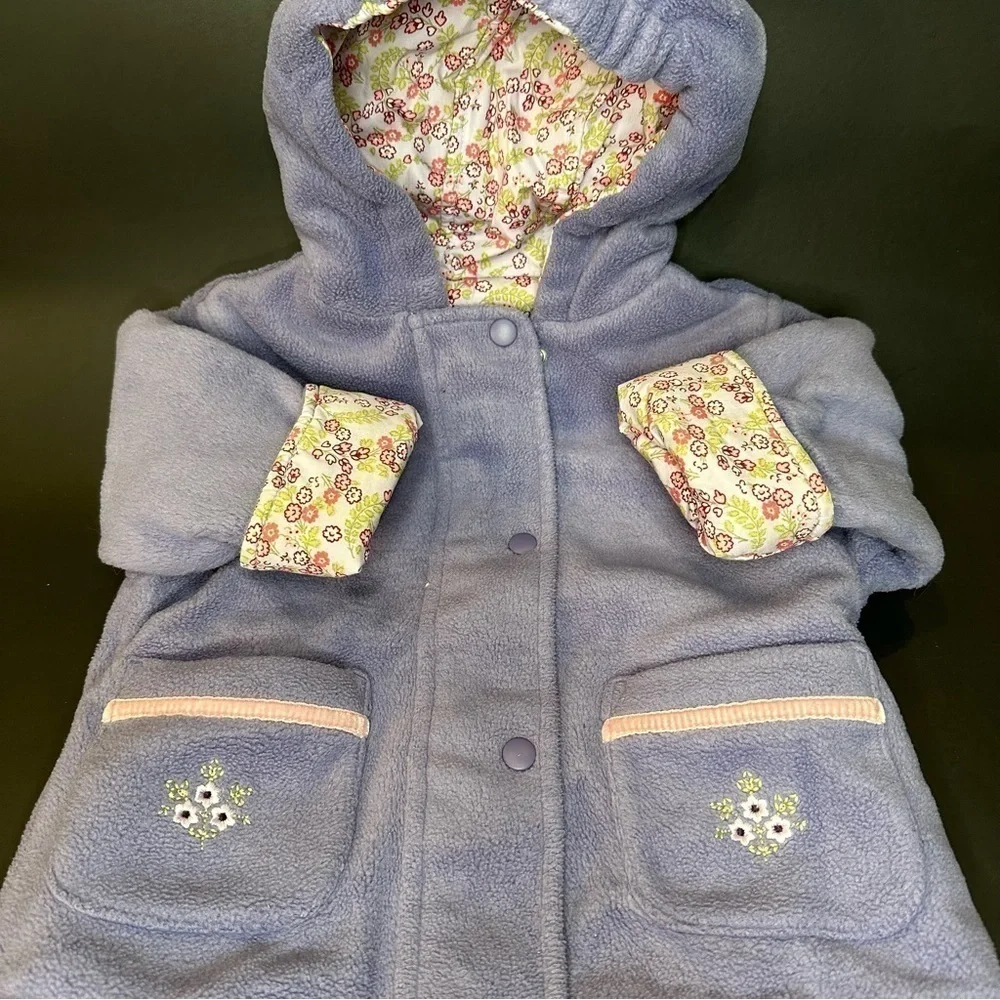 Gymboree Vintage 12-18 Mo REVERSIBLE Purple Ditzy Floral Fleece Coat Jacket Hood